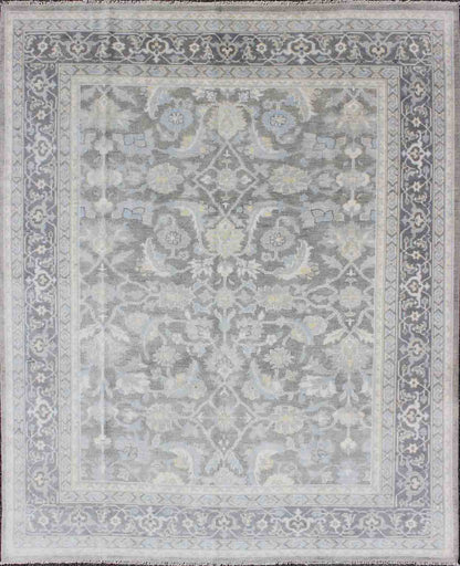 Squared shaped Malayerdesign rug in gray, silver, light blue and charcoal with all - over geometric design, Keivan Woven Arts/ rug OB - 5921, country of origin / type: India/ Malayer. Measures: 7' x 9'. This hand knotted Malayer design rug fe... - Keivan Woven ArtsOB - 5921 - 3365Rug