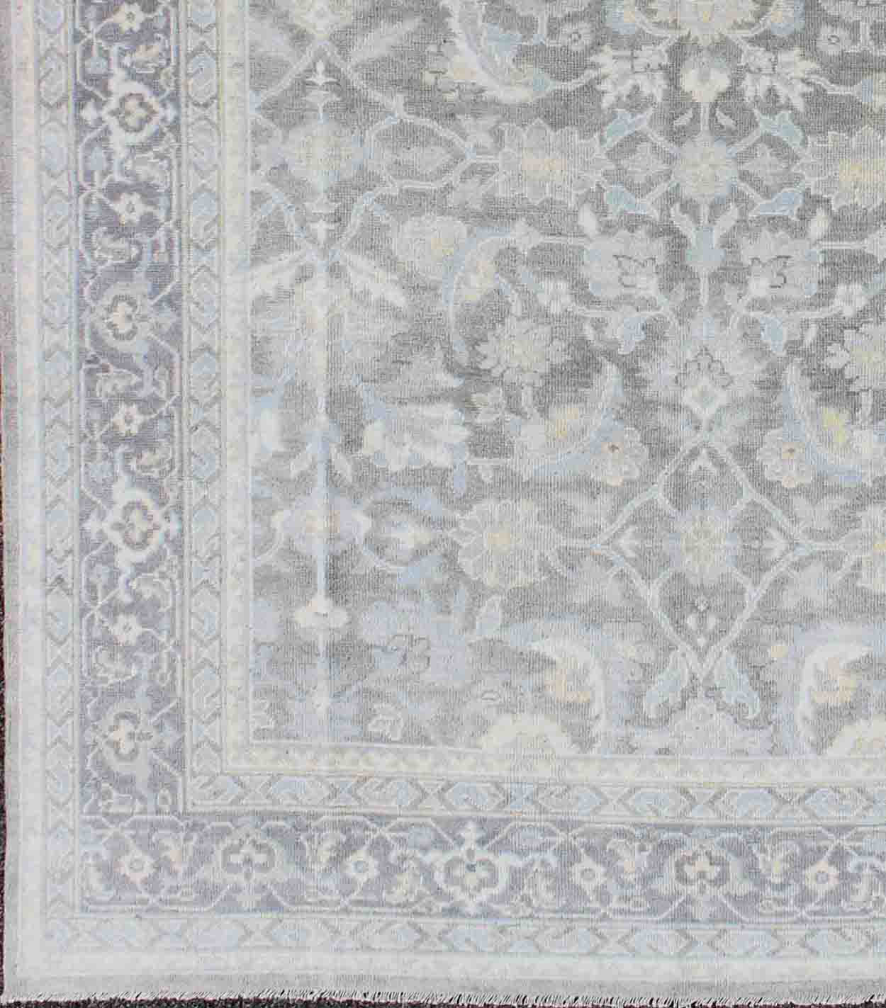 Squared shaped Malayerdesign rug in gray, silver, light blue and charcoal with all - over geometric design, Keivan Woven Arts/ rug OB - 5921, country of origin / type: India/ Malayer. Measures: 7' x 9'. This hand knotted Malayer design rug fe... - Keivan Woven ArtsOB - 5921 - 3365Rug