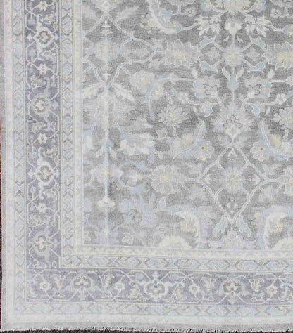Squared shaped Malayerdesign rug in gray, silver, light blue and charcoal with all - over geometric design, Keivan Woven Arts/ rug OB - 5921, country of origin / type: India/ Malayer. Measures: 7' x 9'. This hand knotted Malayer design rug fe... - Keivan Woven ArtsOB - 5921 - 3365Rug