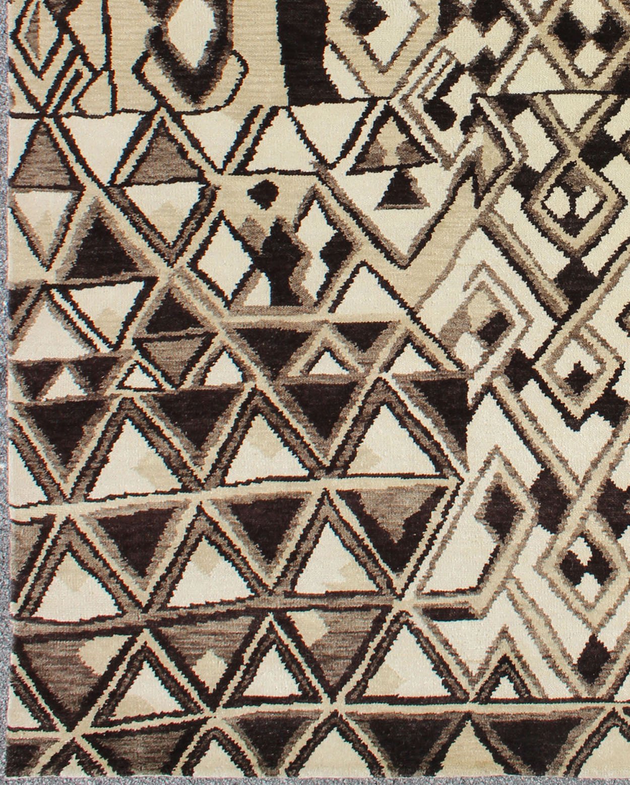 Tribal Moroccan Rug with Abstract Geometric Design in Brown, Butter & Cream by Keivan Woven Arts Tribal Moroccan Rug, rug OB - 9261577 - 527008, country of origin / type: India / Moroccan, circa Early - 21st Century. Measures: 6'0 x 9'0. ... - Keivan Woven ArtsOB - 9261577 - 527008 - 8497Rug
