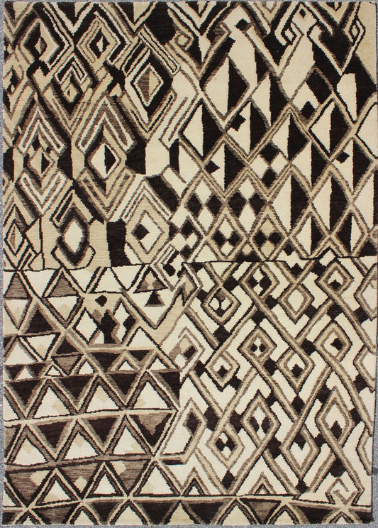 Tribal Moroccan Rug with Abstract Geometric Design in Brown, Butter & Cream by Keivan Woven Arts Tribal Moroccan Rug, rug OB - 9261577 - 527008, country of origin / type: India / Moroccan, circa Early - 21st Century. Measures: 6'0 x 9'0. ... - Keivan Woven ArtsOB - 9261577 - 527008 - 8497Rug