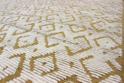 Keivan Woven Arts, Ob - 9263199, Large Modern Design Rug. Yellow Gold and white Ribbed Moroccan Design Large Rug for Modern Interiors. This hand - knotted Moroccan rug features a Modern design rendered in yellow and ivory tones. Modern Design, modern Moroc... - Keivan Woven ArtsOB - 9263199 - 258032 - 8501Rug