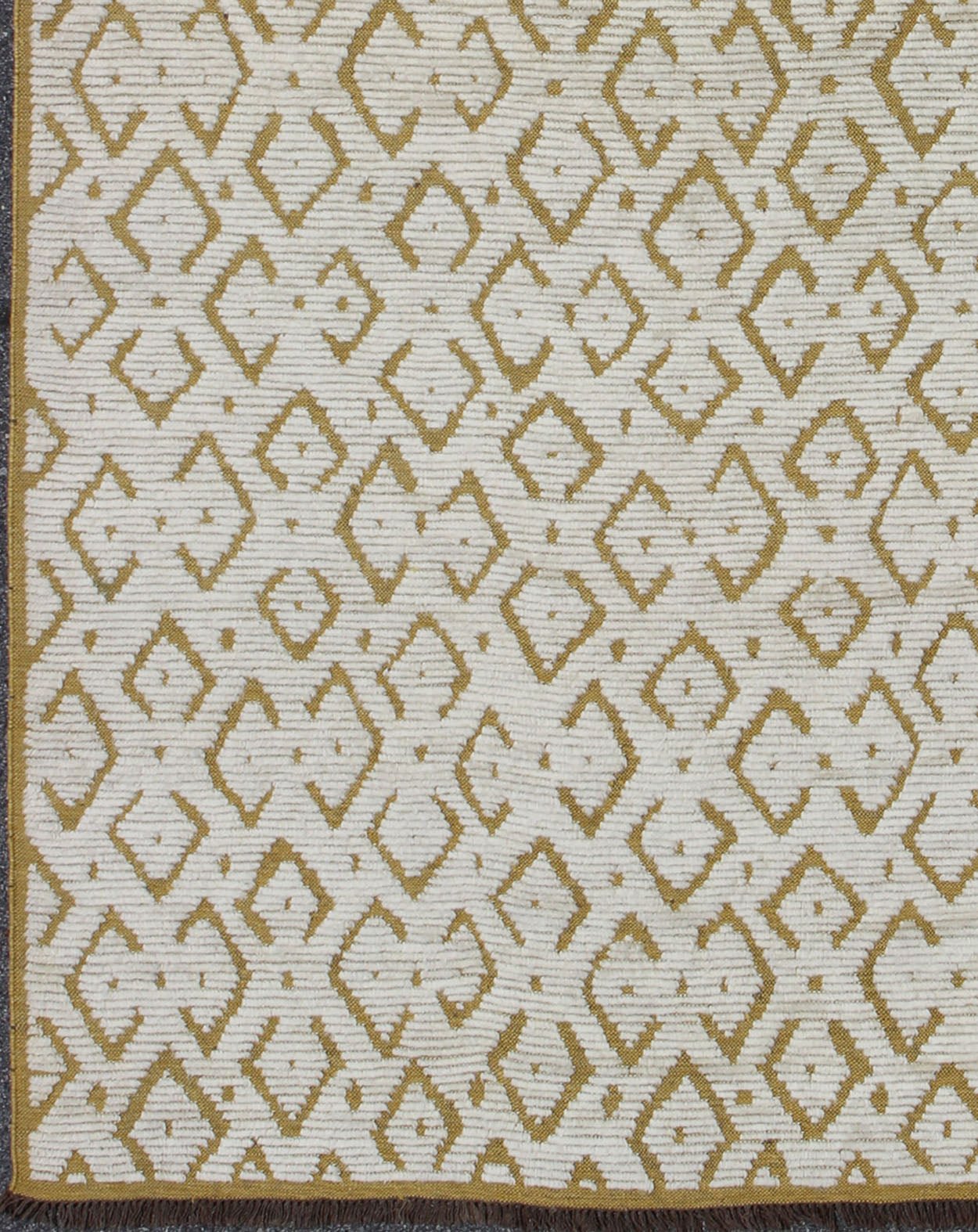 Keivan Woven Arts, Ob - 9263199, Large Modern Design Rug. Yellow Gold and white Ribbed Moroccan Design Large Rug for Modern Interiors. This hand - knotted Moroccan rug features a Modern design rendered in yellow and ivory tones. Modern Design, modern Moroc... - Keivan Woven ArtsOB - 9263199 - 258032 - 8501Rug