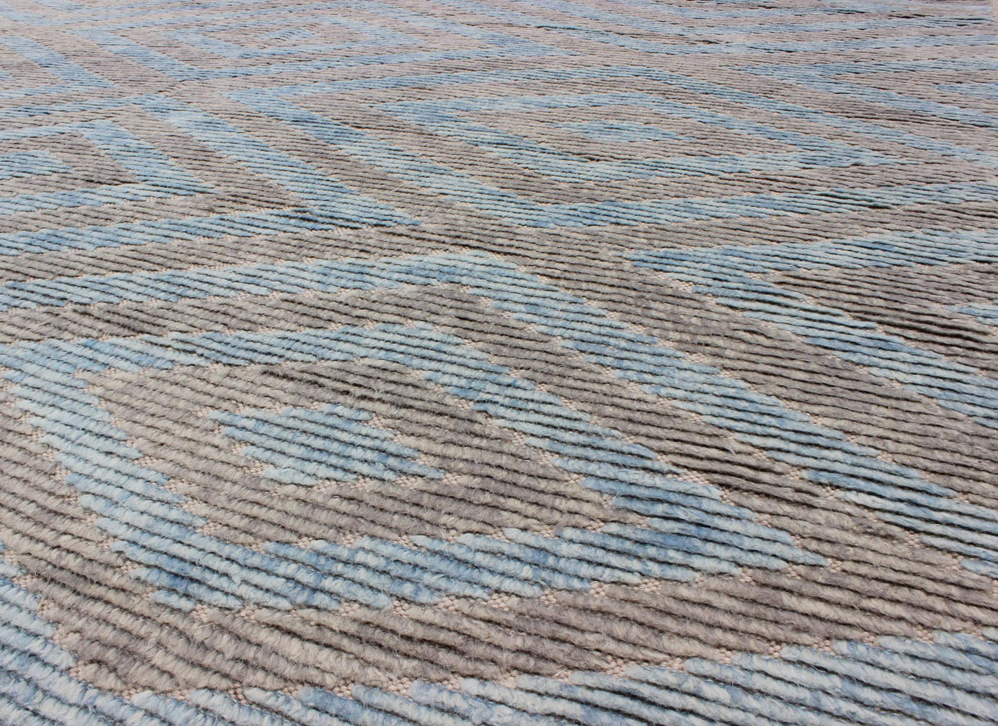 Keivan Woven Arts, Modern Moroccan Piled Rug with Sky Blue and Gray in Layered Diamond Design. Moroccan design rug with light blue, light gray and multi layered Diamond Design. Moroccan design. Keivan Woven Arts, rug OB - 9265407, country of origi... - Keivan Woven ArtsOB - 9265407 - 258010 - 8505Rug