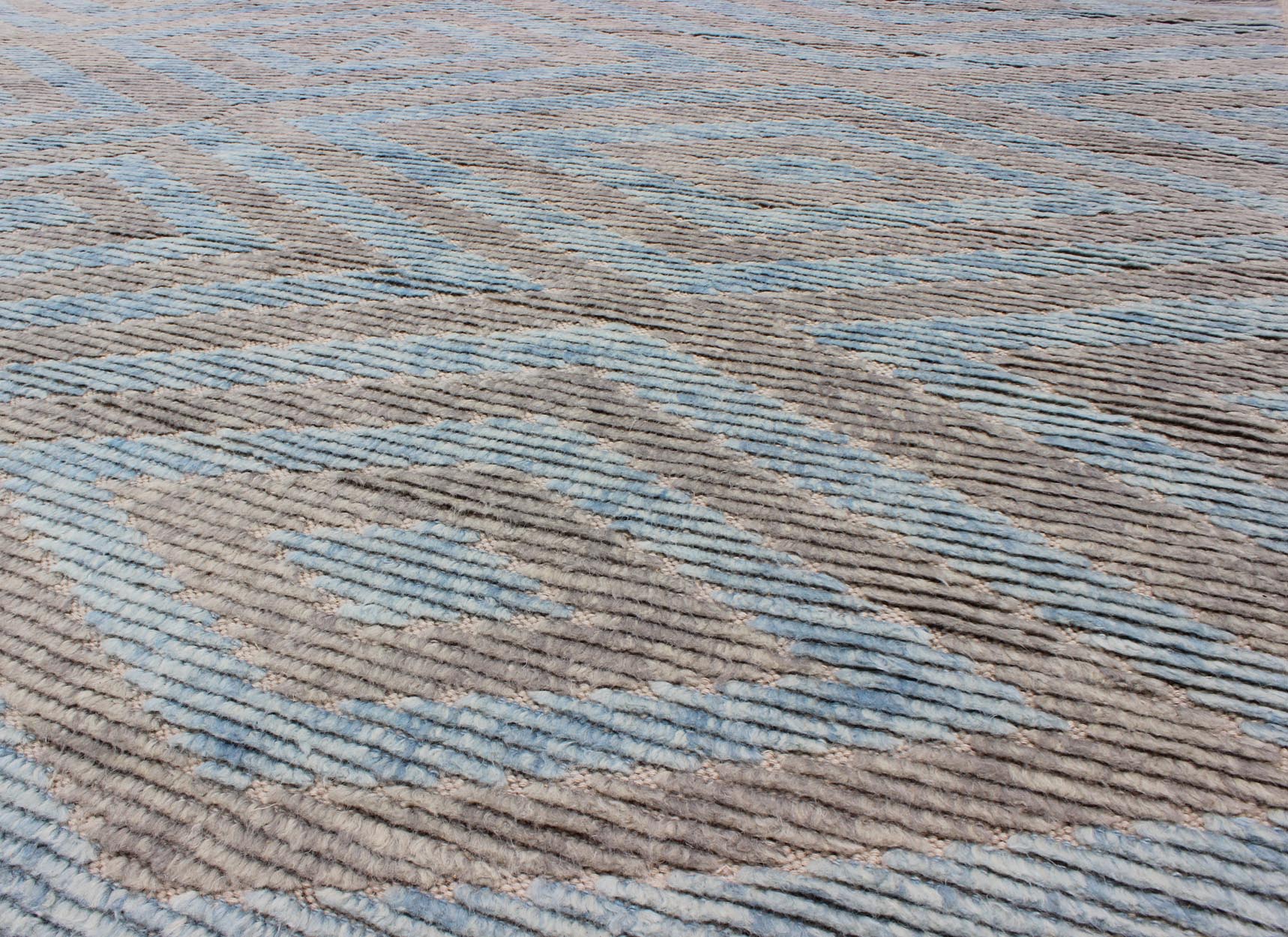 Keivan Woven Arts, Modern Moroccan Piled Rug with Sky Blue and Gray in Layered Diamond Design. Moroccan design rug with light blue, light gray and multi layered Diamond Design. Moroccan design. Keivan Woven Arts, rug OB - 9265407, country of origi... - Keivan Woven ArtsOB - 9265407 - 258010 - 8505Rug