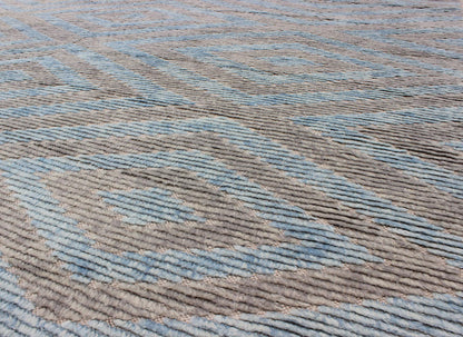 Keivan Woven Arts, Modern Moroccan Piled Rug with Sky Blue and Gray in Layered Diamond Design. Moroccan design rug with light blue, light gray and multi layered Diamond Design. Moroccan design. Keivan Woven Arts, rug OB - 9265407, country of origi... - Keivan Woven ArtsOB - 9265407 - 258010 - 8505Rug
