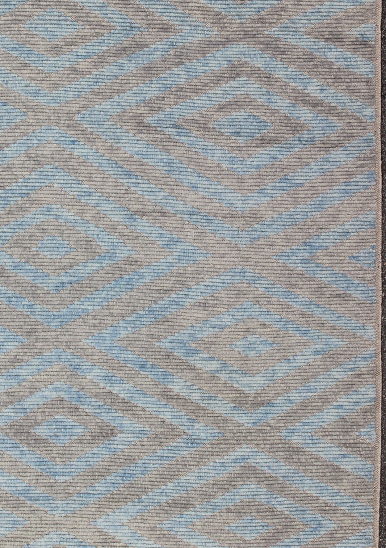 Keivan Woven Arts, Modern Moroccan Piled Rug with Sky Blue and Gray in Layered Diamond Design. Moroccan design rug with light blue, light gray and multi layered Diamond Design. Moroccan design. Keivan Woven Arts, rug OB - 9265407, country of origi... - Keivan Woven ArtsOB - 9265407 - 258010 - 8505Rug