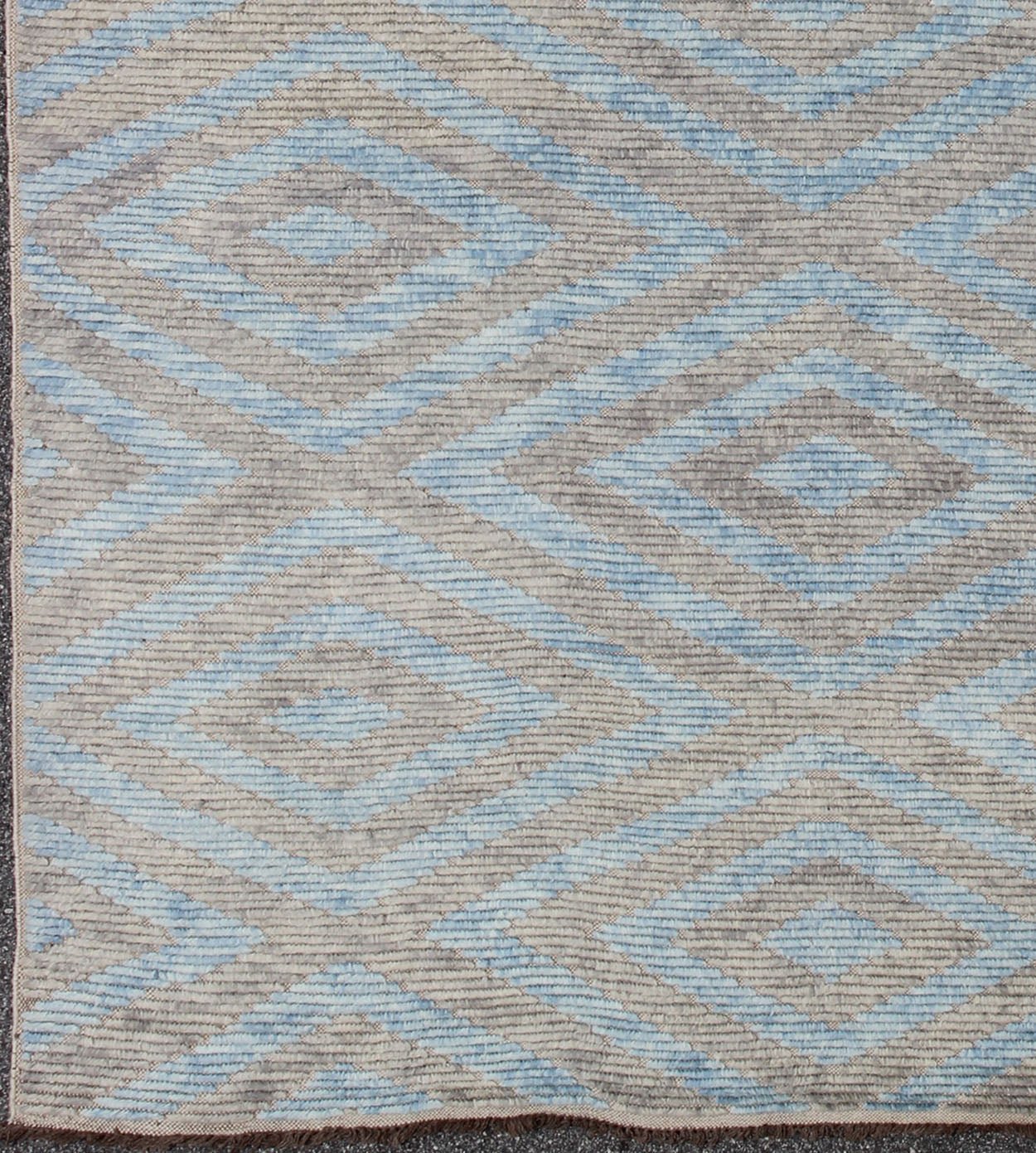Keivan Woven Arts, Modern Moroccan Piled Rug with Sky Blue and Gray in Layered Diamond Design. Moroccan design rug with light blue, light gray and multi layered Diamond Design. Moroccan design. Keivan Woven Arts, rug OB - 9265407, country of origi... - Keivan Woven ArtsOB - 9265407 - 258010 - 8505Rug