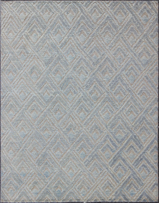 Keivan Woven Arts Hi - Low pile in Moroccan Design with Light Blue. Measures: 8' x 10' This Keivan Woven Arts rug/OB - 9288120 - 521003 is a hand - knotted Hi - Low Moroccan design rug features a modern design rendered in shades of blue. - Keivan Woven ArtsOB - 9288120 - 521003 - 8511