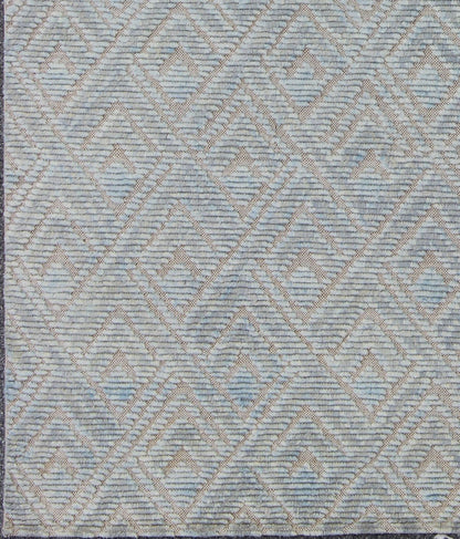Keivan Woven Arts Hi - Low pile in Moroccan Design with Light Blue. Measures: 8' x 10' This Keivan Woven Arts rug/OB - 9288120 - 521003 is a hand - knotted Hi - Low Moroccan design rug features a modern design rendered in shades of blue. - Keivan Woven ArtsOB - 9288120 - 521003 - 8511Rug