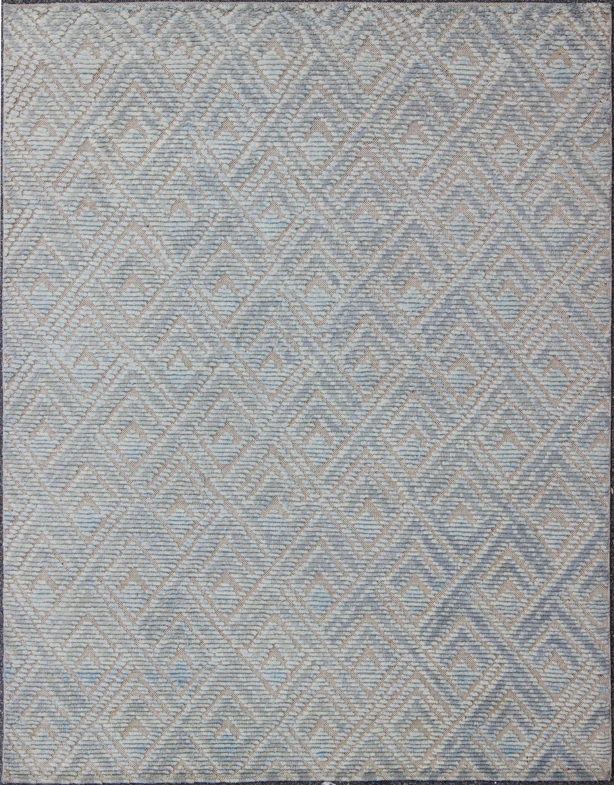 Keivan Woven Arts Hi - Low pile in Moroccan Design with Light Blue. Measures: 8' x 10' This Keivan Woven Arts rug/OB - 9288120 - 521003 is a hand - knotted Hi - Low Moroccan design rug features a modern design rendered in shades of blue. - Keivan Woven ArtsOB - 9288120 - 521003 - 8511Rug