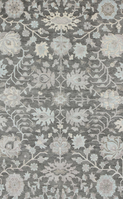 Modern Oushak with Floral Design in Gray, Taupe, Lt. Blue, Lt. Brown & Cream This beautiful floral Oushak in anchored by Gray background and taupe border, Keivan Woven Arts rug OB - 9288503 - 271010, country of origin / type: India / Oushak, circa... - Keivan Woven ArtsOB - 9288503 - 271010 - 8515Rug