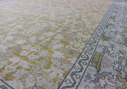 Spanish Design Rug With All - Over Floral Pattern in Acid Yellow Green Grey & Blue. This gorgeous Spanish styled rug features a symmetrical pattern in the center in the colors og yellow green, gray blue, light blue, gray and cream, enclosed withi... - Keivan Woven ArtsOB - 9289566 - 8161Rug