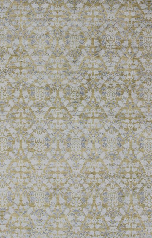 Spanish Design Rug With All - Over Floral Pattern in Acid Yellow Green Grey & Blue. This gorgeous Spanish styled rug features a symmetrical pattern in the center in the colors og yellow green, gray blue, light blue, gray and cream, enclosed withi... - Keivan Woven ArtsOB - 9289566 - 8161Rug