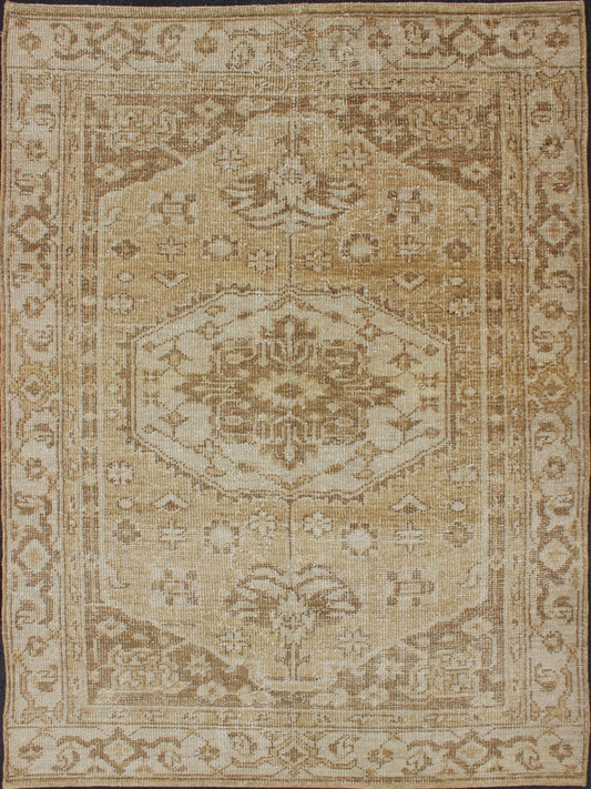 Medallion Design Oushak With Brown, Yellow, Golden Brown, and Cream. Oushakdesign rug in brown, taupe, cream, yellow with geometric large medallion design, rug/OB - 9299492, country of origin / type: India/ Oushak This hand knotted Oushak r... - Keivan Woven ArtsOB - 9299492 - 6230005 - 11338