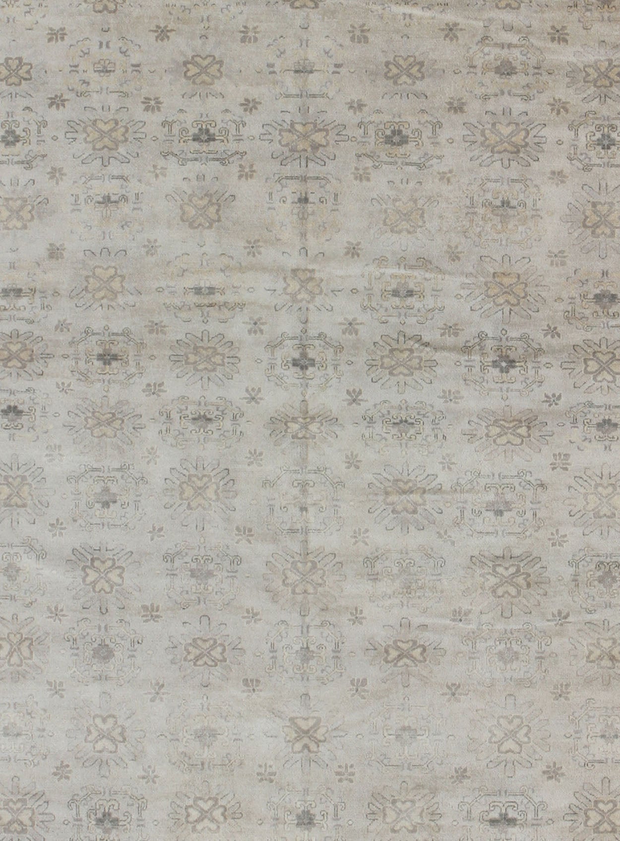 Keivan Woven Arts Hand Knotted Khotan Wool Rug With Sub - Geometric Design. This contemporary Khotan rug has been hand - knotted in wool and features a sub - geometric design rendered in tan and taupe colors. A complementary, multi - tiered border enc... - Keivan Woven ArtsOB - 9299796 - 592009 - 8519Rug