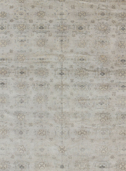 Keivan Woven Arts Hand Knotted Khotan Wool Rug With Sub - Geometric Design. This contemporary Khotan rug has been hand - knotted in wool and features a sub - geometric design rendered in tan and taupe colors. A complementary, multi - tiered border enc... - Keivan Woven ArtsOB - 9299796 - 592009 - 8519Rug