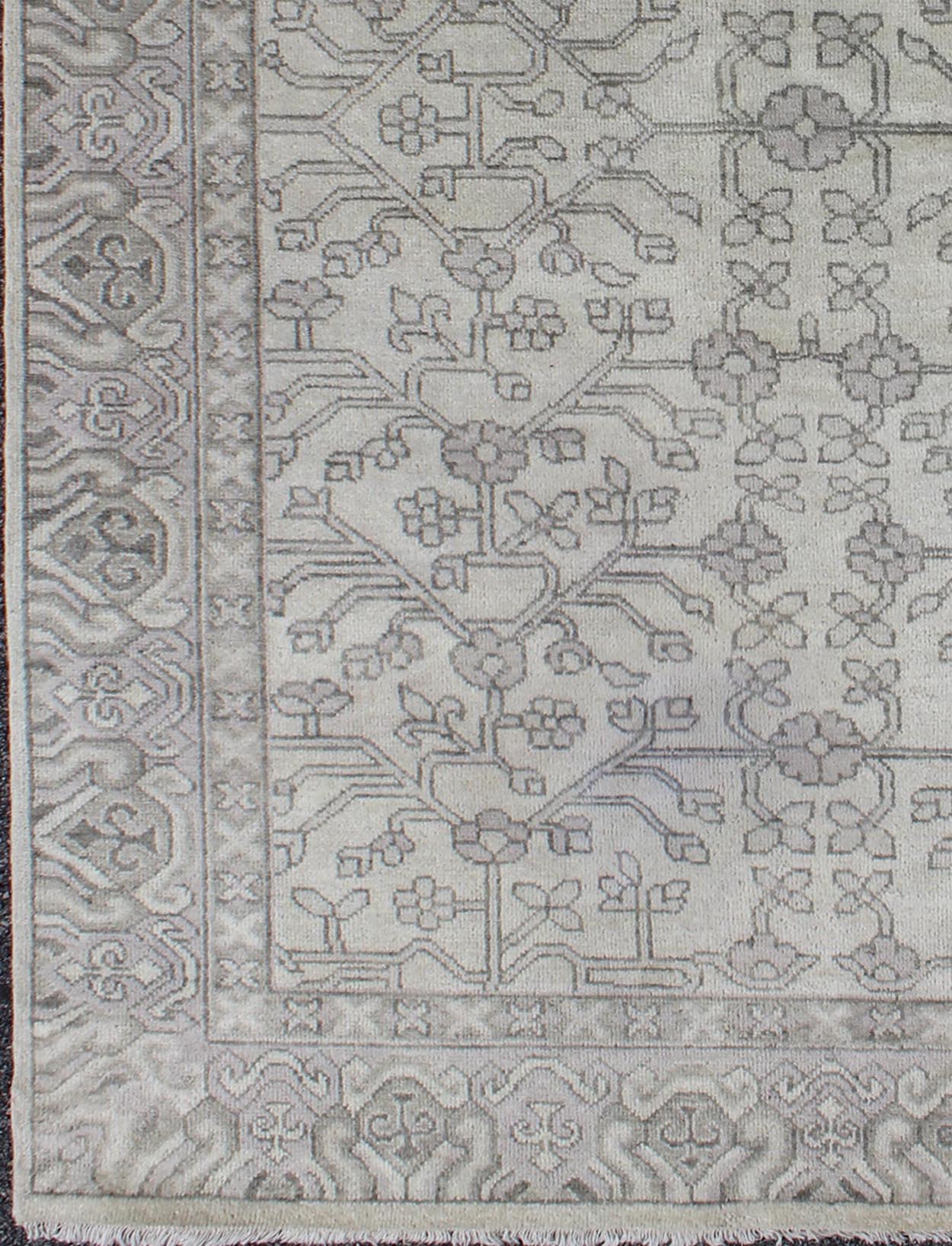 Modern Hand - Knotted Khotan Rug in Wool with All - Over Design in Cream, Gray and Taupe. Measures: 5'6 x 8'6. This modern Indian Khotan rug has been hand - knotted in wool and features an all - over sub - geometric design rendered in cream, gray ... - Keivan Woven ArtsOB - 9300497 - 6270007 - 9651Rug