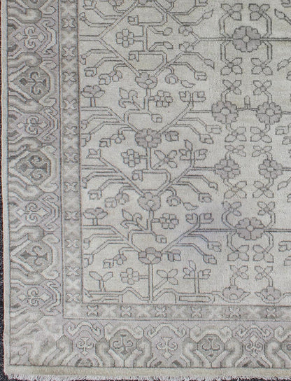 Modern Hand - Knotted Khotan Rug in Wool with All - Over Design in Cream, Gray and Taupe. Measures: 5'6 x 8'6. This modern Indian Khotan rug has been hand - knotted in wool and features an all - over sub - geometric design rendered in cream, gray ... - Keivan Woven ArtsOB - 9300497 - 6270007 - 9651Rug