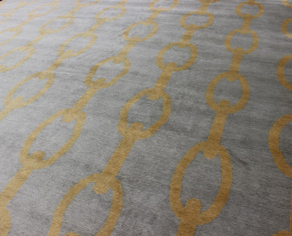 Large Modern Rug with Chain Design in Gray and Marigold Colors. Modern large rug with all - over chain design, rug OB - 9310264 country of origin / type: India/ Modern This modern rug with a contemporary design rendered in connected chain pa... - Keivan Woven ArtsOB - 9310264 - 5740036 - 12427Rug