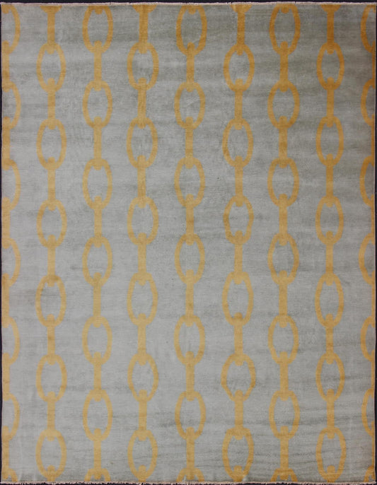 Large Modern Rug with Chain Design in Gray and Marigold Colors. Modern large rug with all - over chain design, rug OB - 9310264 country of origin / type: India/ Modern This modern rug with a contemporary design rendered in connected chain pa... - Keivan Woven ArtsOB - 9310264 - 5740036 - 12427Rug