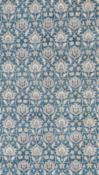 Modern Tabriz Rug in Wool With All - Over Design in Blue, Gray and Charcoal This hand knotted Tabriz rug features a beautiful all - over design rendered in grays, silver, and charcoal and blue tones. The entirety of the piece is enclosed within a c... - Keivan Woven ArtsOB - 9312987 - 6480001 - 9655Rug