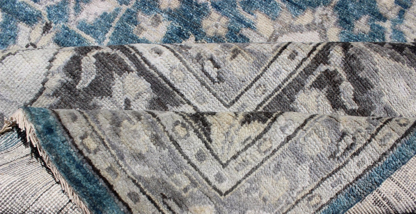 Keivan Woven Arts Modern Hand - Knotted Tabriz Rug in Wool with All - Over Design in Blue, Gray and Brown This hand knotted Tabriz rug features a beautiful all - over design rendered in grays, silver, and charcoal and blue tones. The entirety of the p... - Keivan Woven ArtsOB - 9313037 - 6480001 - 9661Rug