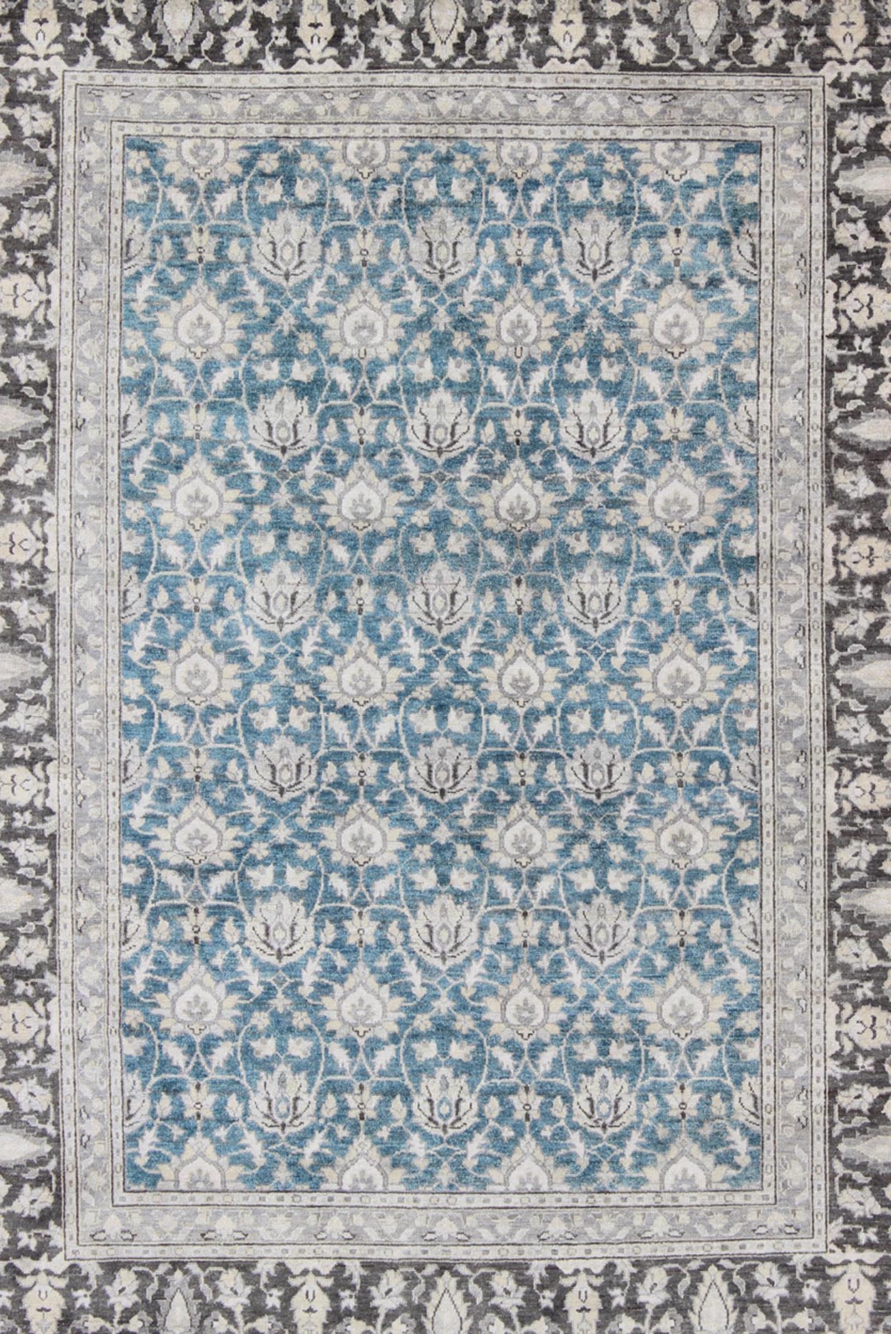 Keivan Woven Arts Modern Hand - Knotted Tabriz Rug in Wool with All - Over Design in Blue, Gray and Brown This hand knotted Tabriz rug features a beautiful all - over design rendered in grays, silver, and charcoal and blue tones. The entirety of the p... - Keivan Woven ArtsOB - 9313037 - 6480001 - 9661Rug
