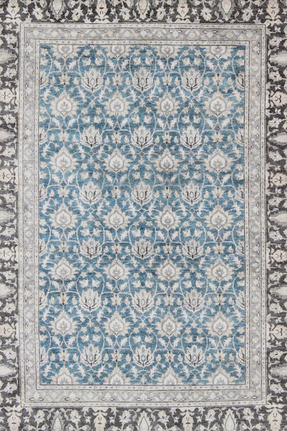 Keivan Woven Arts Modern Hand - Knotted Tabriz Rug in Wool with All - Over Design in Blue, Gray and Brown This hand knotted Tabriz rug features a beautiful all - over design rendered in grays, silver, and charcoal and blue tones. The entirety of the p... - Keivan Woven ArtsOB - 9313037 - 6480001 - 9661Rug