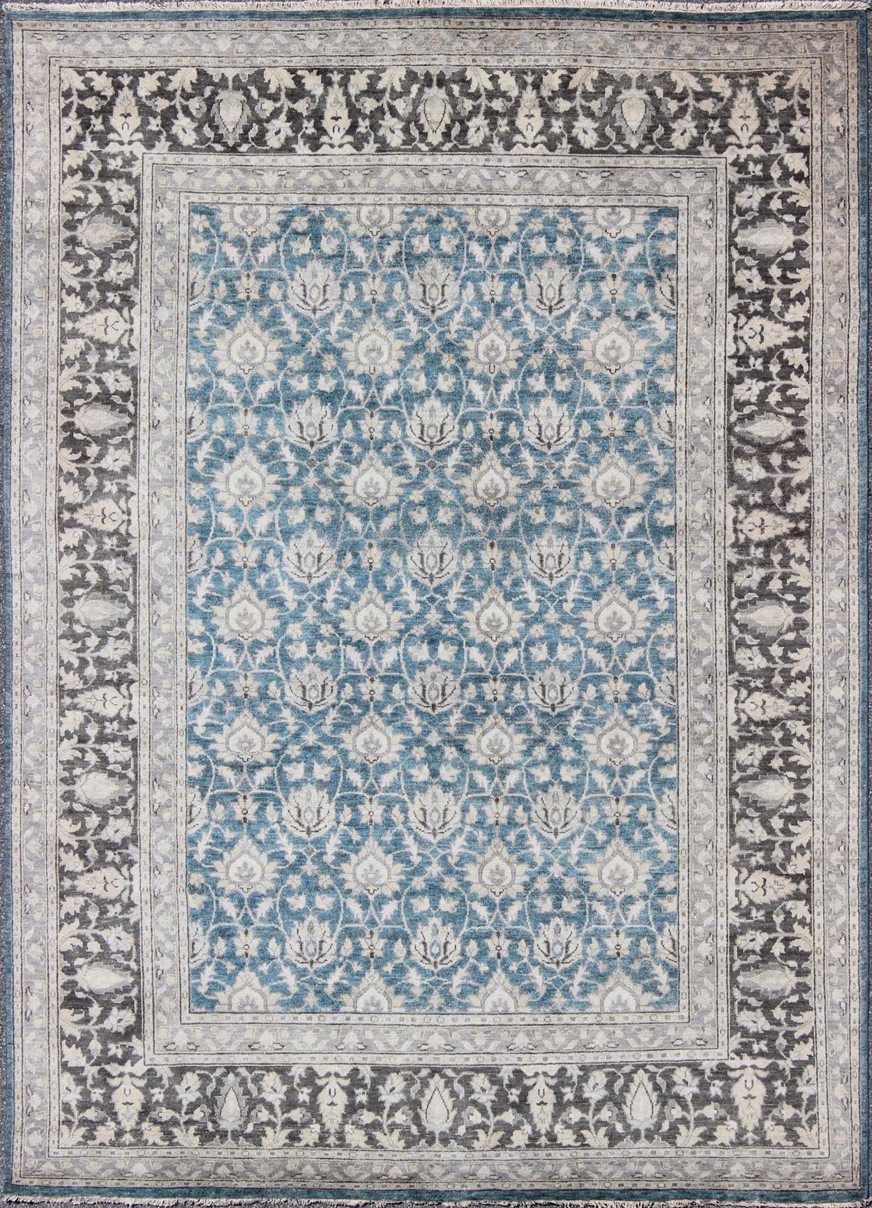 Keivan Woven Arts Modern Hand - Knotted Tabriz Rug in Wool with All - Over Design in Blue, Gray and Brown This hand knotted Tabriz rug features a beautiful all - over design rendered in grays, silver, and charcoal and blue tones. The entirety of the p... - Keivan Woven ArtsOB - 9313037 - 6480001 - 9661Rug