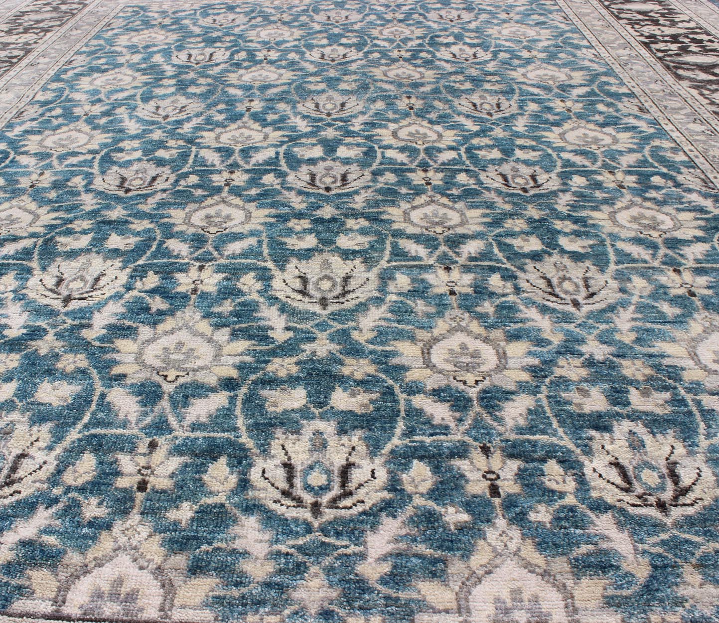 Keivan Woven Arts Modern Hand - Knotted Tabriz Rug in Wool with All - Over Design in Blue, Gray and Brown This hand knotted Tabriz rug features a beautiful all - over design rendered in grays, silver, and charcoal and blue tones. The entirety of the p... - Keivan Woven ArtsOB - 9313037 - 6480001 - 9661Rug