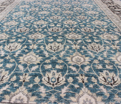 Keivan Woven Arts Modern Hand - Knotted Tabriz Rug in Wool with All - Over Design in Blue, Gray and Brown This hand knotted Tabriz rug features a beautiful all - over design rendered in grays, silver, and charcoal and blue tones. The entirety of the p... - Keivan Woven ArtsOB - 9313037 - 6480001 - 9661Rug