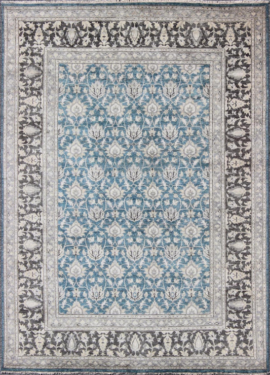 Keivan Woven Arts Modern Hand - Knotted Tabriz Rug in Wool with All - Over Design in Blue, Gray and Brown This hand knotted Tabriz rug features a beautiful all - over design rendered in grays, silver, and charcoal and blue tones. The entirety of the p... - Keivan Woven ArtsOB - 9313037 - 6480001 - 9661