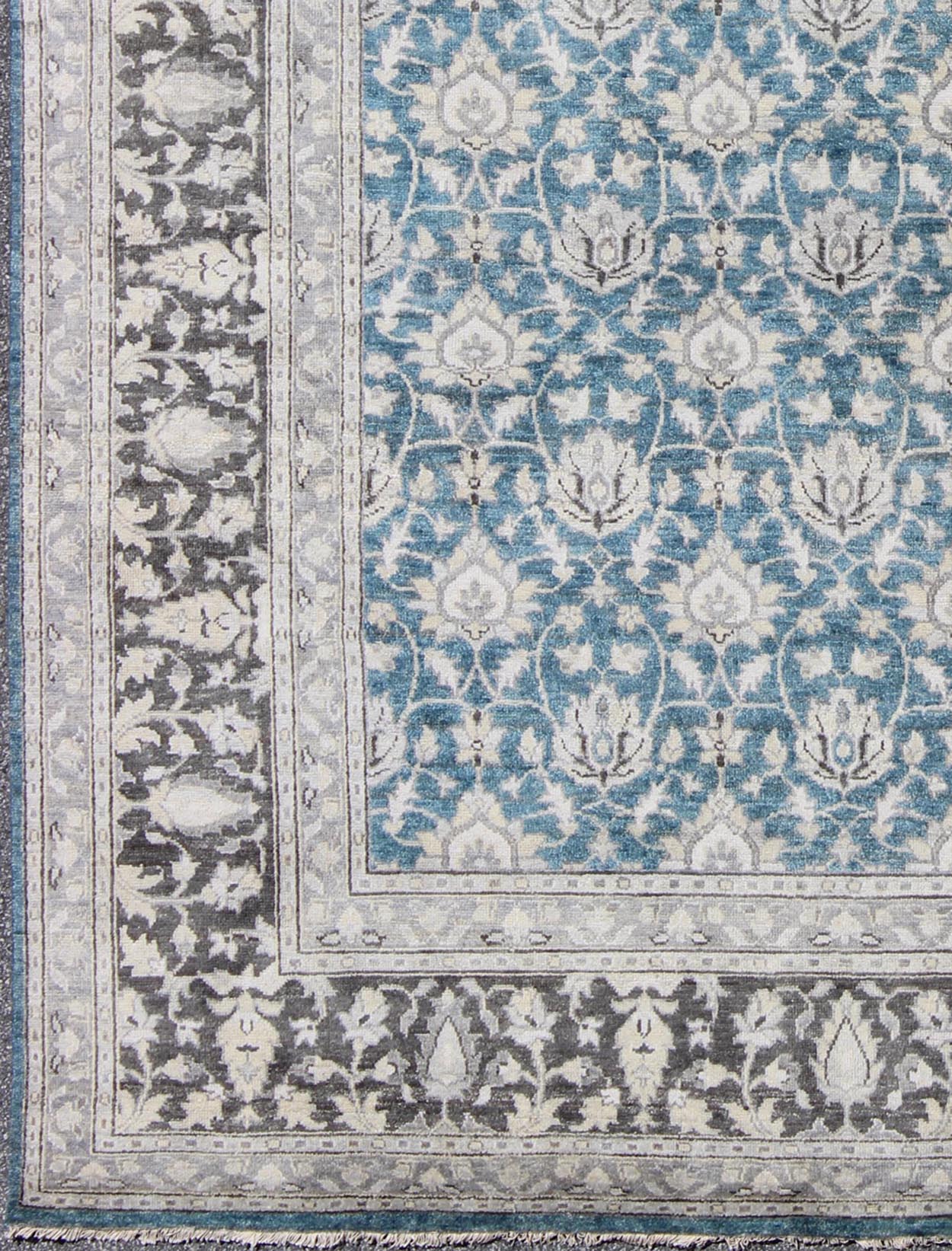 Keivan Woven Arts Modern Hand - Knotted Tabriz Rug in Wool with All - Over Design in Blue, Gray and Brown This hand knotted Tabriz rug features a beautiful all - over design rendered in grays, silver, and charcoal and blue tones. The entirety of the p... - Keivan Woven ArtsOB - 9313037 - 6480001 - 9661Rug