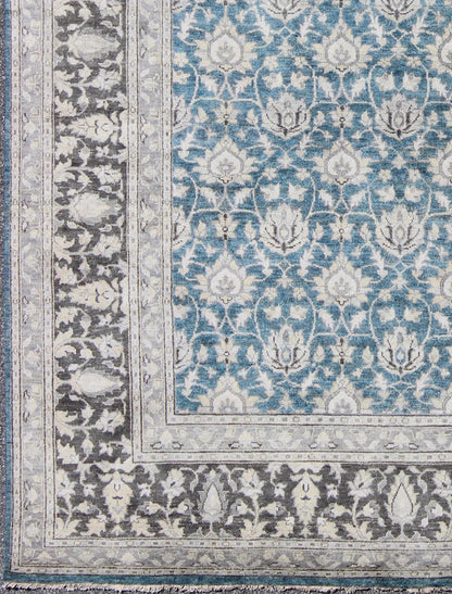 Keivan Woven Arts Modern Hand - Knotted Tabriz Rug in Wool with All - Over Design in Blue, Gray and Brown This hand knotted Tabriz rug features a beautiful all - over design rendered in grays, silver, and charcoal and blue tones. The entirety of the p... - Keivan Woven ArtsOB - 9313037 - 6480001 - 9661Rug