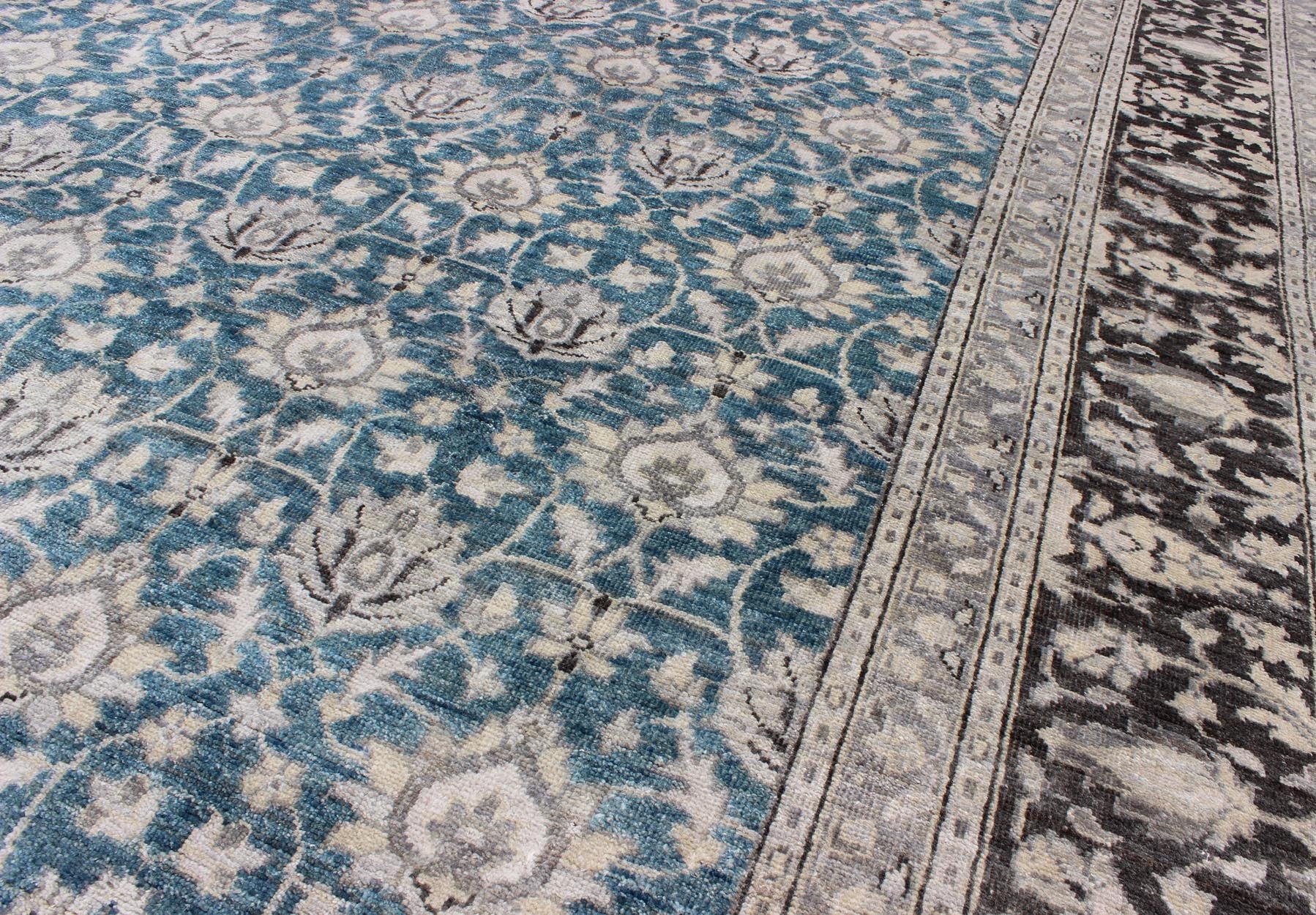 Keivan Woven Arts Modern Hand - Knotted Tabriz Rug in Wool with All - Over Design in Blue, Gray and Brown This hand knotted Tabriz rug features a beautiful all - over design rendered in grays, silver, and charcoal and blue tones. The entirety of the p... - Keivan Woven ArtsOB - 9313037 - 6480001 - 9661Rug
