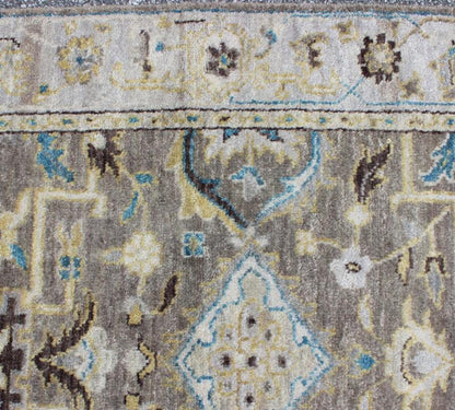 Modern Design Long Heriz Runner in Gray, Brown, Silver, Blue, Soft Yellow. Long Heriz Runner in All Oner Geometric Design, rug OB - 9313045, country of origin / type: India / Heriz. Measures: 3'6 x 16'0 This hand knotted Heriz rug ... - Keivan Woven ArtsOB - 9313045 - 0601028 - 6338Rug