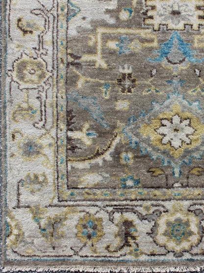 Modern Design Long Heriz Runner in Gray, Brown, Silver, Blue, Soft Yellow. Long Heriz Runner in All Oner Geometric Design, rug OB - 9313045, country of origin / type: India / Heriz. Measures: 3'6 x 16'0 This hand knotted Heriz rug ... - Keivan Woven ArtsOB - 9313045 - 0601028 - 6338Rug