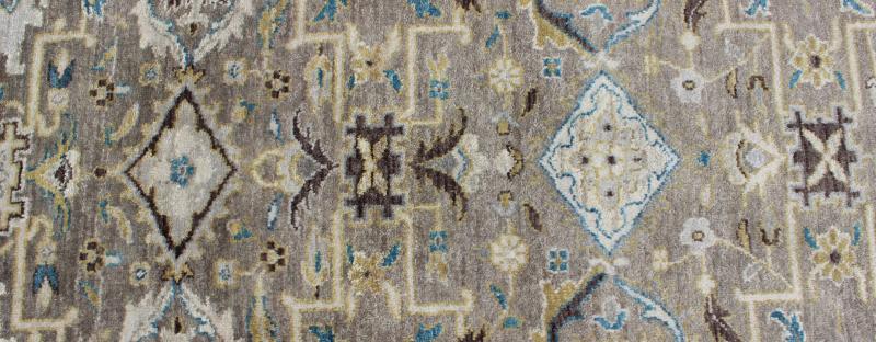 Modern Design Long Heriz Runner in Gray, Brown, Silver, Blue, Soft Yellow. Long Heriz Runner in All Oner Geometric Design, rug OB - 9313045, country of origin / type: India / Heriz. Measures: 3'6 x 16'0 This hand knotted Heriz rug ... - Keivan Woven ArtsOB - 9313045 - 0601028 - 6338Rug