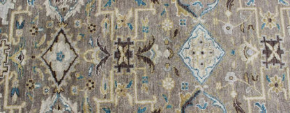 Modern Design Long Heriz Runner in Gray, Brown, Silver, Blue, Soft Yellow. Long Heriz Runner in All Oner Geometric Design, rug OB - 9313045, country of origin / type: India / Heriz. Measures: 3'6 x 16'0 This hand knotted Heriz rug ... - Keivan Woven ArtsOB - 9313045 - 0601028 - 6338Rug