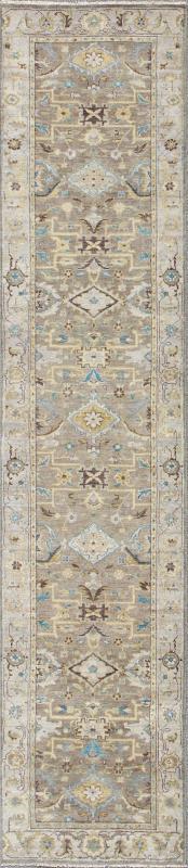 Modern Design Long Heriz Runner in Gray, Brown, Silver, Blue, Soft Yellow. Long Heriz Runner in All Oner Geometric Design, rug OB - 9313045, country of origin / type: India / Heriz. Measures: 3'6 x 16'0 This hand knotted Heriz rug ... - Keivan Woven ArtsOB - 9313045 - 0601028 - 6338Rug
