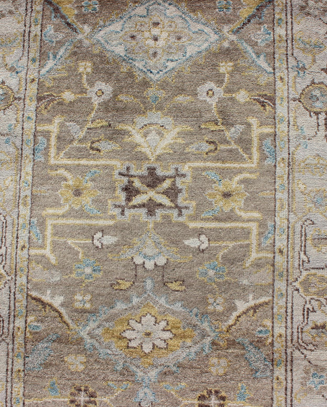 Modern Design Long Heriz Runner in Gray, Brown, Silver, Blue, Soft Yellow This Modern Heriz Runner features a an all - over uniquely accentuated design; using light and earthy tones which make the rug a great fit for a variety of transitional and... - Keivan Woven ArtsOB - 9313052 - 0601028 - 6270Rug
