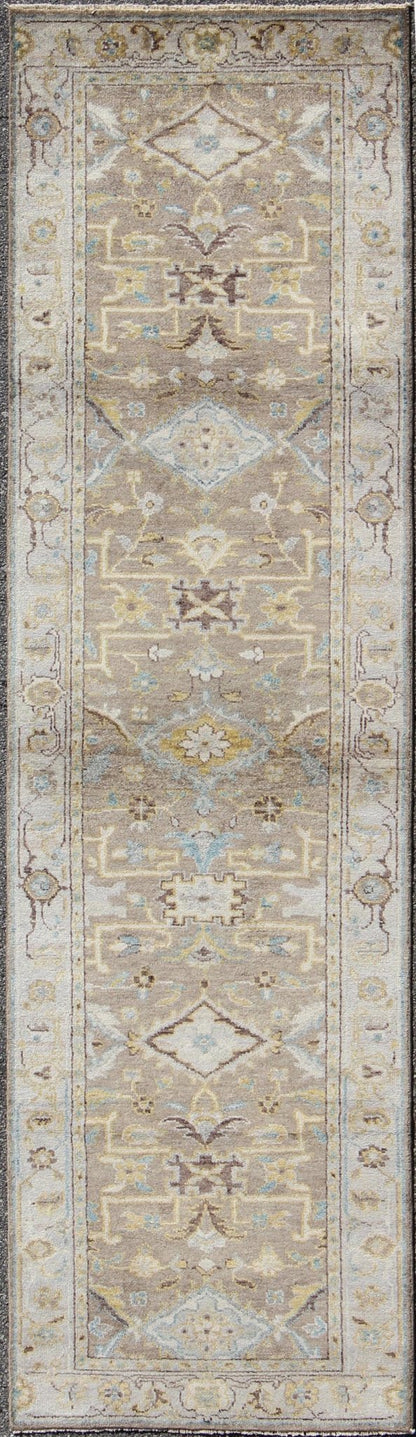 Modern Design Long Heriz Runner in Gray, Brown, Silver, Blue, Soft Yellow This Modern Heriz Runner features a an all - over uniquely accentuated design; using light and earthy tones which make the rug a great fit for a variety of transitional and... - Keivan Woven ArtsOB - 9313052 - 0601028 - 6270Rug