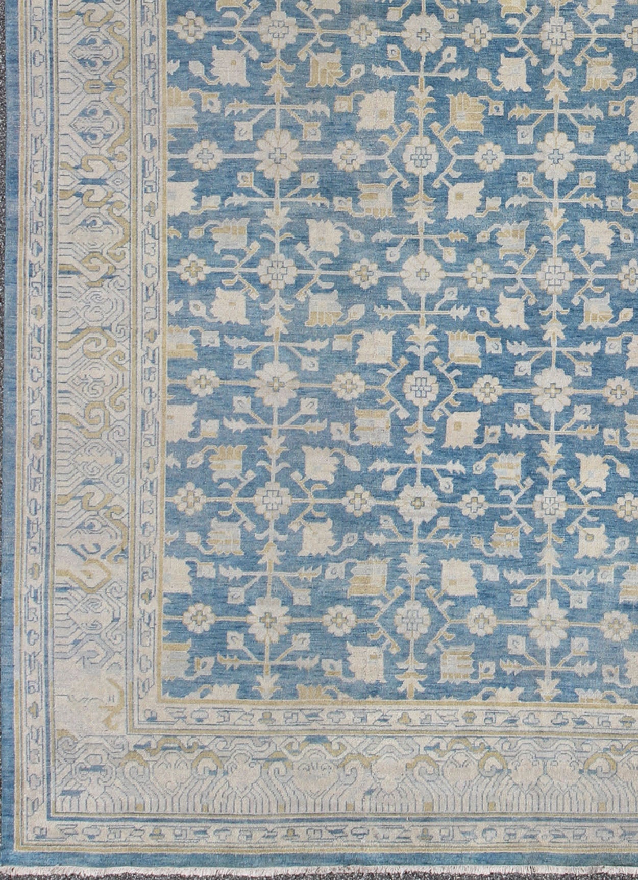 Khotan Design Rug with All - Over Sub - Geometric Pattern in Blue, Tan & Gold Khotan Design Rug, rug OB - 9333890 - 592044, country of origin / type: India / Khotan, circa Early - 21st Century. Measures: 10'0 x 14'0. - Keivan Woven ArtsOB - 9333890 - 592044 - 8525Rug