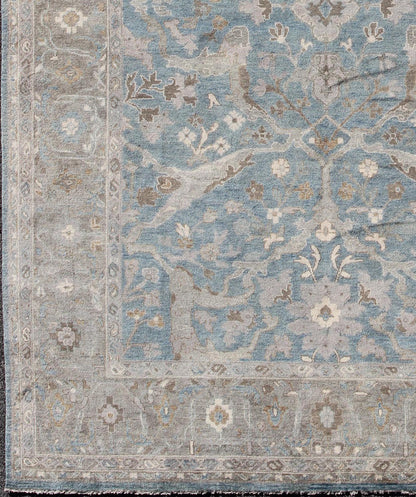 Large contemporary Sultanabad Design Rug in Blue, Gray and Earth Tones Contemporary Sultanabad Rug with unique colors, keivan Woven Arts rug /OB - 9350765 - 6470003, country of origin / type: India / Sultanabad, circa Early - 21st Century. Mea... - Keivan Woven ArtsOB - 9350765 - 6470003 - 9286Rug