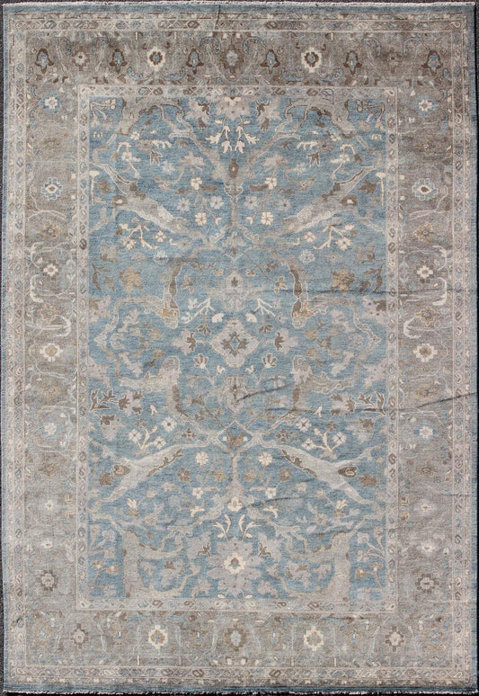 Large contemporary Sultanabad Design Rug in Blue, Gray and Earth Tones Contemporary Sultanabad Rug with unique colors, keivan Woven Arts rug /OB - 9350765 - 6470003, country of origin / type: India / Sultanabad, circa Early - 21st Century. Mea... - Keivan Woven ArtsOB - 9350765 - 6470003 - 9286Rug