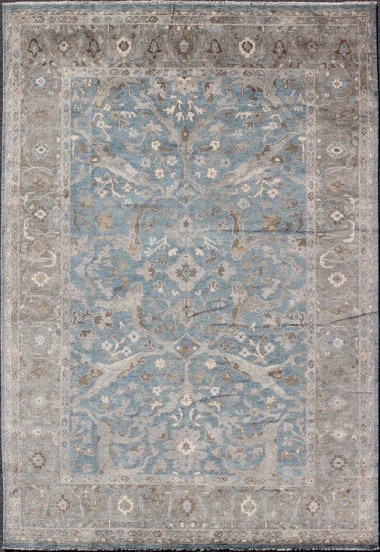 Large contemporary Sultanabad Design Rug in Blue, Gray and Earth Tones Contemporary Sultanabad Rug with unique colors, keivan Woven Arts rug /OB - 9350765 - 6470003, country of origin / type: India / Sultanabad, circa Early - 21st Century. Mea... - Keivan Woven ArtsOB - 9350765 - 6470003 - 9286
