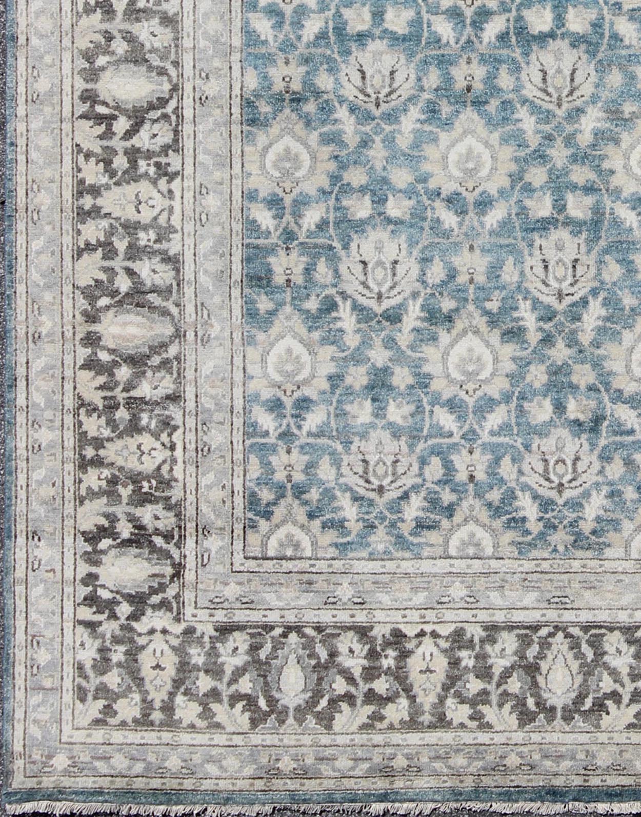 Modern Hand - Knotted Tabriz Rug in Wool with All - Over Design in Blue, Gray and Brown This hand knotted Tabriz rug features a beautiful all - over design rendered in grays, silver, and charcoal and blue tones. The entirety of the piece is enclosed w... - Keivan Woven ArtsOB - 9350766 - 6480001 - 9667Rug