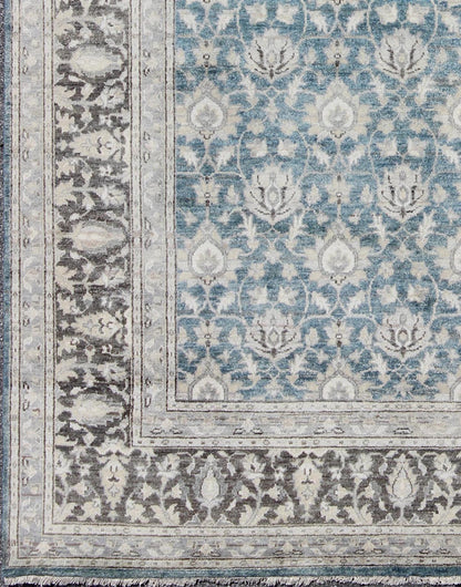 Modern Hand - Knotted Tabriz Rug in Wool with All - Over Design in Blue, Gray and Brown This hand knotted Tabriz rug features a beautiful all - over design rendered in grays, silver, and charcoal and blue tones. The entirety of the piece is enclosed w... - Keivan Woven ArtsOB - 9350766 - 6480001 - 9667Rug