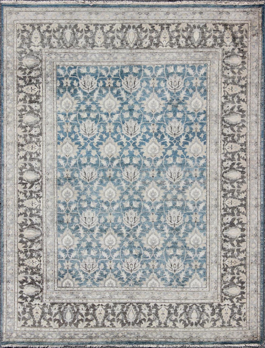 Modern Hand - Knotted Tabriz Rug in Wool with All - Over Design in Blue, Gray and Brown This hand knotted Tabriz rug features a beautiful all - over design rendered in grays, silver, and charcoal and blue tones. The entirety of the piece is enclosed w... - Keivan Woven ArtsOB - 9350766 - 6480001 - 9667Rug